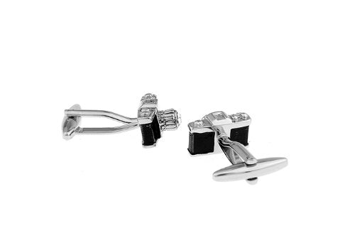 Topen Camera with Crystal Cufflinks For Mens Gift For Men