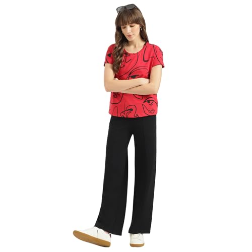 United Colors of Benetton Solid Centre Pin Tuck Pull Up Pants (Size: L)-25A3PUWDLG24I100 Black