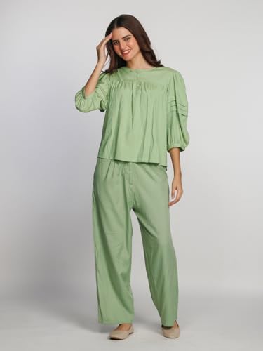 Zink London Women's Green Solid Straight Palazzo