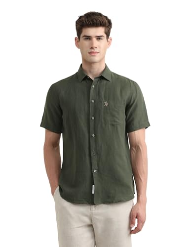U.S.Polo Association Men's Solid Regular Fit Shirt (USSHT3233H_Olive_40)