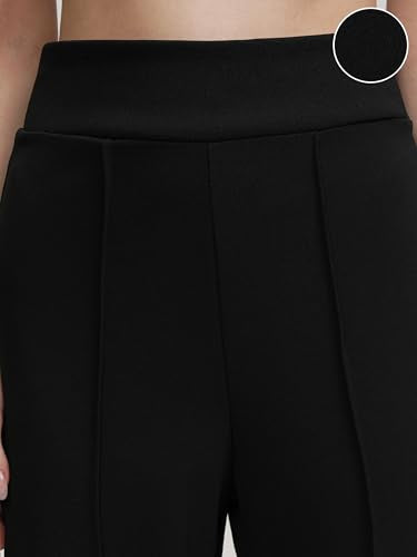 Tokyo Talkies Women Flared Fit High-Rise Parallel Trousers Black