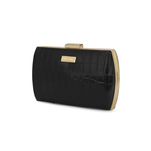 Lavie Lx Glossy Synthetic Zipper Closure Women's Clutch (BLACK, LARGE)