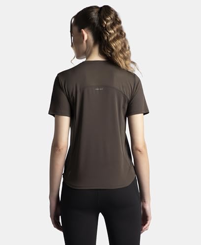 Jockey MW88 Women's Microfiber Fabric Regular Fit Half Sleeve Breathable Mesh T-Shirt with Curved Hem Styling_Coffee_S