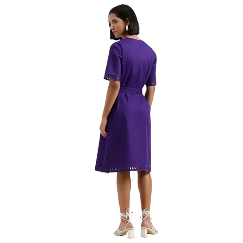 United Colors of Benetton Regular Fit V-Neck Self Design Dress (Size : M) - 26P4WVNDR307IV19 Purple