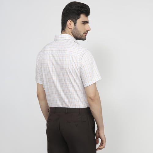 Raymond Men Regular Fit Checks Pattern Pure Cotton Semicutaway Collar Half Sleeve Straight Hem Formal Shirt