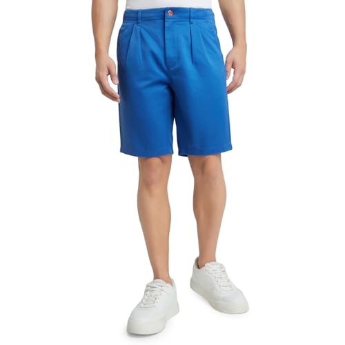 Raymond Men's Solid Pattern Slim Fit Pure Cotton Single Pleat Casual Shorts (Size: 40)-RCHE00136-B6 Dark Blue