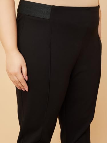 Max Women Striped Knit Treggings (Black_6XL)