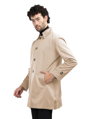 CHKOKKO Winter Wear Single Breasted Notch Lapel Tweed Pea Trench Long Coat For Men Camel M