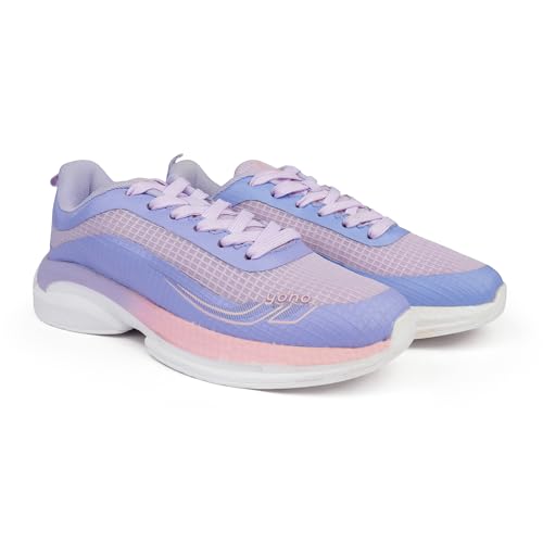 YOHO RushHour Dynamiq™ Sports Shoes for Women |Cushioned Insole, Stylish, Casual & Sneakers for Ladies | Lightweight, Anti-Skid Shoe for Gym, Walking & Running-1800 | Light Blue - UK 7