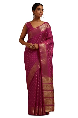 Soch Womens Fuchsia Art Silk Floral Zari Woven Saree