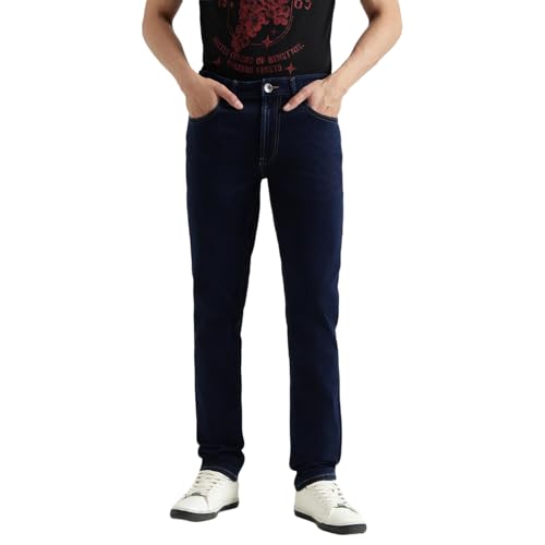 United Colors of Benetton Solid Slim Tapered Fit Lounge Jeans (Size : 34) - 25A4LOJE1325I901 Blue