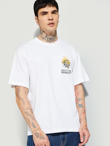 Max URB_N Men Printed Oversized T-Shirt(Off White_S)