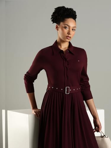Viscose Spread Collar Midi Dress
