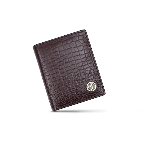HAMMONDS FLYCATCHER Wallet for Men Leather Original, Mens Wallet, Leather Wallets for Men Stylish, Bi-Fold Wallets for Man, 3 Card Slots, 2 ID Slots, Coin Pocket, Gift for Mens - Croc Redwood Brown