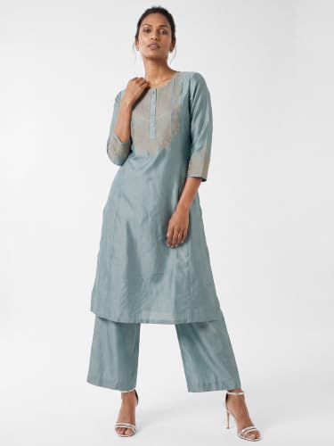 Max Women Embroidered Kurta Set (Blue_L)