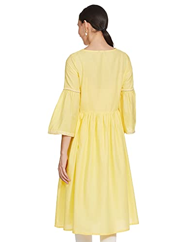 W for Woman Pale Yellow Gathered Dress_20FEW13494-213696_L