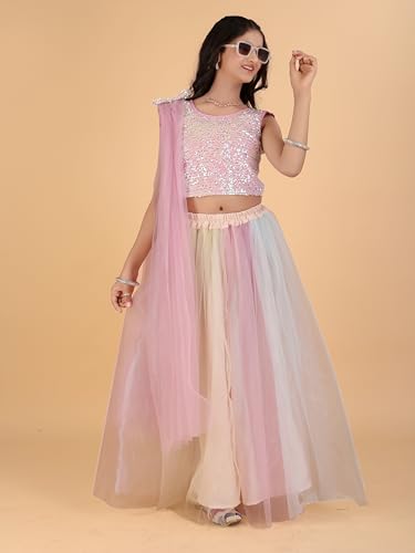 Xavima Manashvi Multi Girls Embroidery Full Stitched Lehenga Choli Set With Dupatta Outfit Blouse Skirt Dress For Kids Function Stage Show School Program Ceremony Appearance_6-7 Years