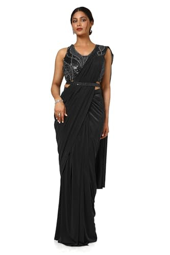 Soch Womens Black Nylon Blend Saree With Sequins