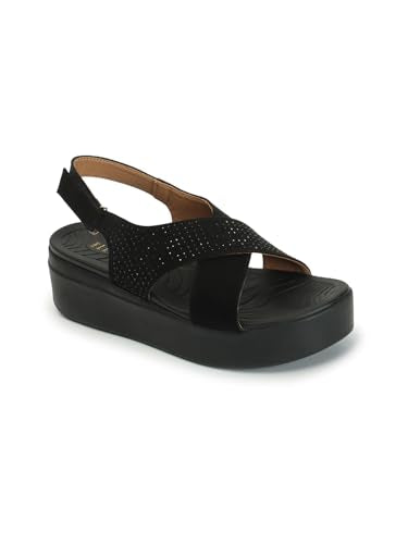 ELLE Women's Fashionable Adjustable Strap Comfartable Sandals Colour-Black, Size-UK 4