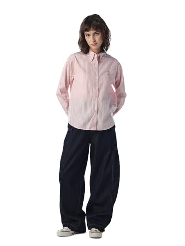 ONLY Women Striped Regular Fit Pink Shirt