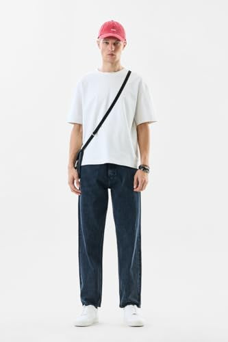 SNITCH Men Jeans | Baggy Fit Relaxed Style with Mid Rise & Wide-Leg Design | 100% Cotton Woven Denim for Casual & Street Wear |Dark Blue