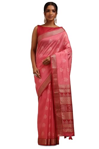 Soch Womens Blush Pink Tussar Woven Design Saree