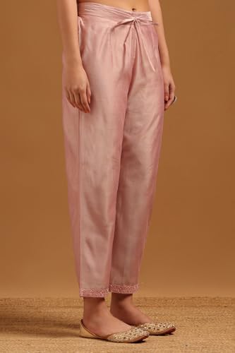 Soch Womens Blush Pink Chanderi Embroidered Suit Set With Machine Embroidery