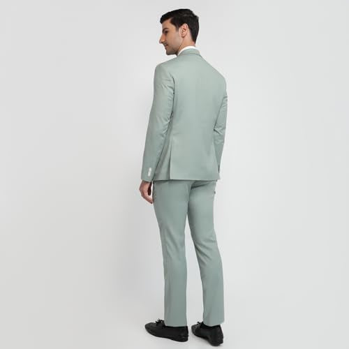 Park Avenue Men Slim Fit Structure Pattern Terry Rayon Blend Notch Lapel Full Sleeve Ceremonial Suit Green