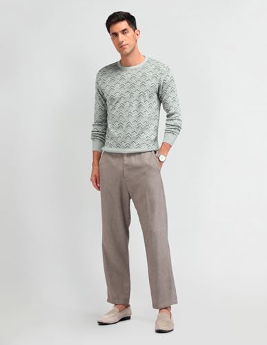 Arrow Mens Green Printed Crew Neck Long SleeveCasual CottonRegular Fit Sweater (ARAISW4000_Green_XL)
