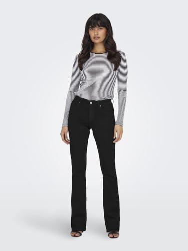 ONLY Women Cotton Blend Stretchable Mid-Rise Bootcut Black Jeans