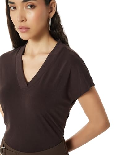 Max Women Solid T-Shirt (Brown_S)