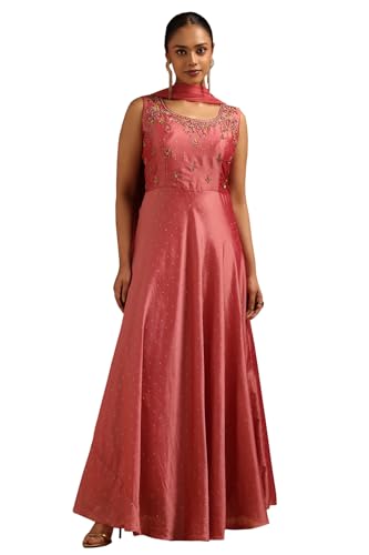 Soch Womens Pink Vichitra Floral Gown with Cutwork