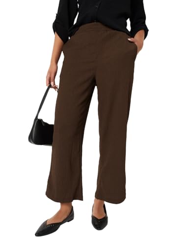 Max Women Textured Comfort Fit Trousers (Brown_M-L)