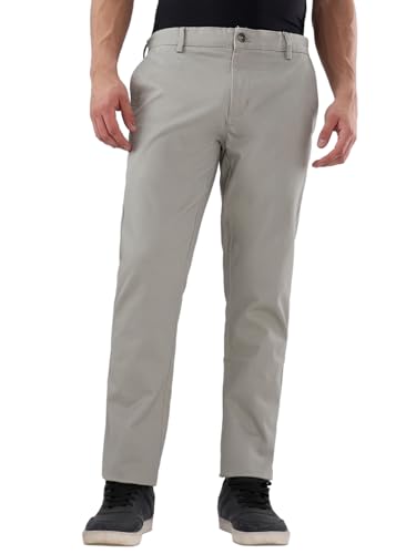 Raymond Men Slim Fit Structure Pattern Cotton Blend Flat Front Casual Trouser Green