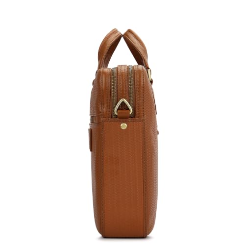 Da Milano Leather Laptop Bag for Men & Women | Laptop Messenger Bag | Ideal for Office Purpose | Fits Upto 15" Laptop - Cognac Brown