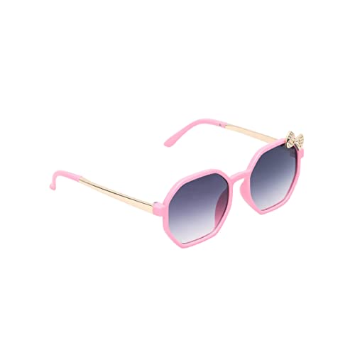 SPIKY Girl's Hexagon Polarized Sunglass With Protective Case Pink Frame, Black Lens, Free Size - (Pack of 1)