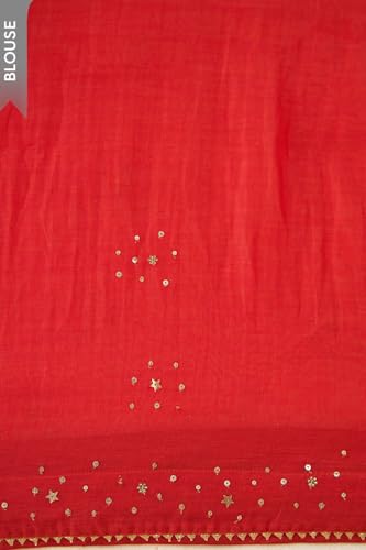 Taneira Women Red Pure Silk Cotton Embroidered Saree with Unstitched Blouse Piece (SAPP01AA1370-Red)