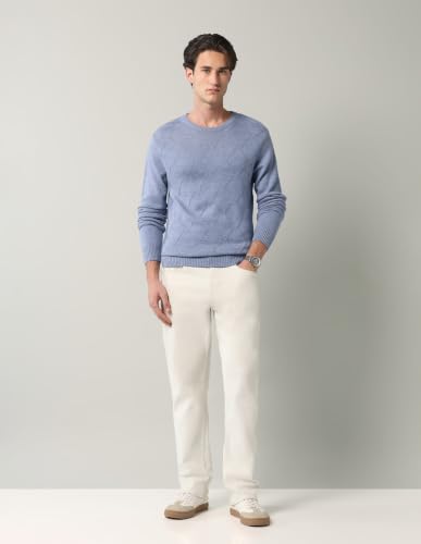Arvind Geometric Patterned Regular Fit Sweater Blue