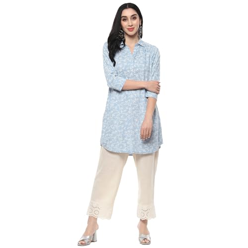 BIBA Women Printed Short_Kurta Mix and Match(TOP & TUNICS20193_Sky Blue_40)