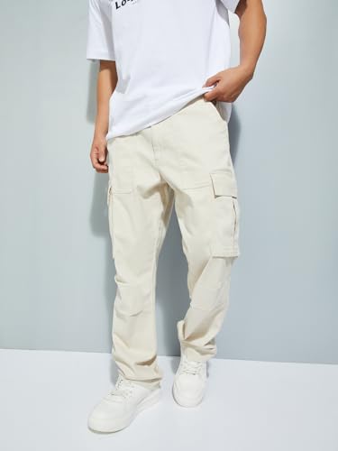 Max URB_N Men Solid Regular Fit Cargo Trousers (White_34)
