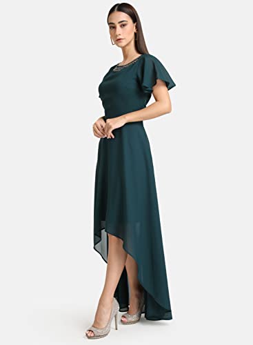 Kazo Women's Polyester Fit and Flare Maxi Dress (123111EVGS_Green