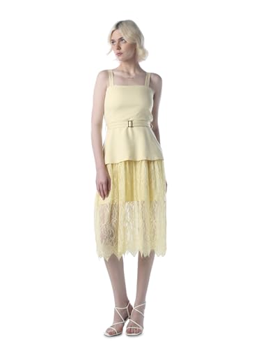 ONLY Women's Polyester Blend A-Line Midi Dress (9021169-Lemon Lemon Meringue
