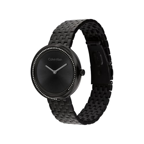 Calvin Klein Twisted Bezel Qtz Basic Slim Black Round Dial Women's Watch|Stainless Steel Material|Multi Color Band - 25100039
