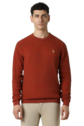 Van Heusen Men Red Textured Crew Neck Sweater