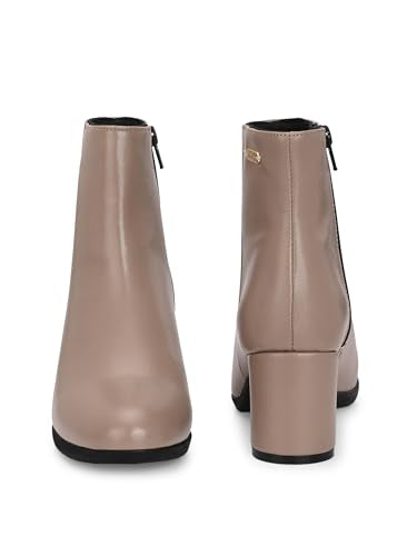 Delize Beige Women's mid Heel Ankle Length Boots 57010-38
