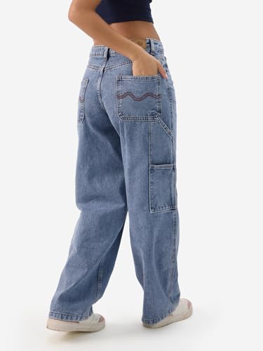 The Souled Store Denim: Stellar Blue Women and Girls Buttoned Cotton Baggy Fit Jeans