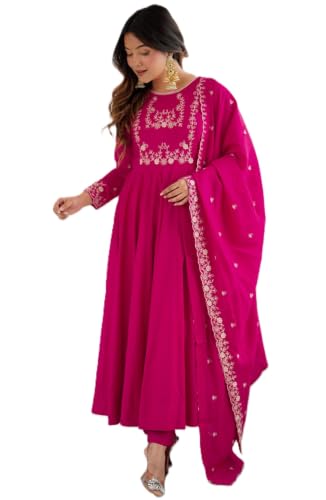 Leeli Peeri Designer Women's Chanderi Silk Embroidery Anarkali Kurta Set With Dupatta