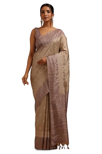 Soch Womens Lavender Tussar Embroidered Saree With Thread Work