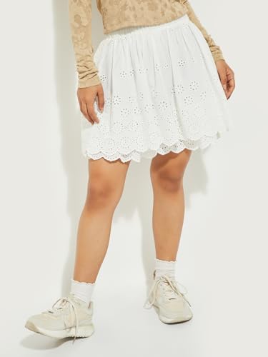 Max Alaya F x URB_N Women Schiffli Embroidered Mini Skirt (Ivory_L)