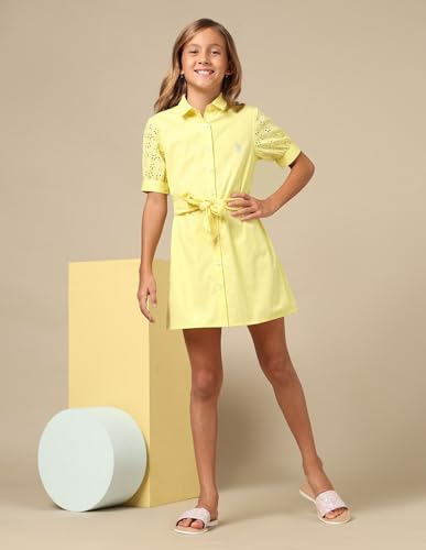 U.S. POLO ASSN. Girl's Cotton A-Line Mini Dress (UGSS25DRS248 Yellow